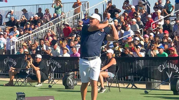 Bryson DeChambeau's longest drive was 359 yards on Thursday in Mesquite, good enough to advance.